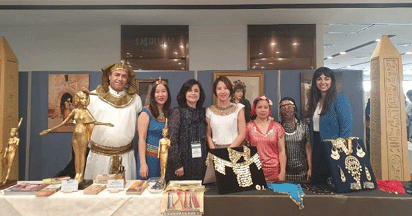 Mrs. Amal Nosseir (third from left) at the Egyptian booth at an Exhibition held at the Asan Medical Center in October 2019.