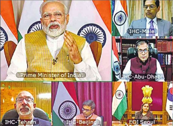 Prime Minister Shri Narendra Modi held a video conference with the Heads of all of India’s Embassies.