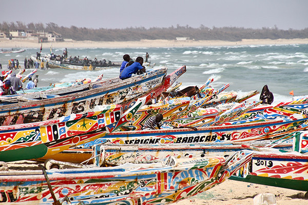 Artisanal fishing boats in Senegal.