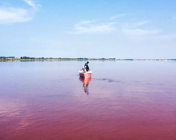 Retba Lake known as the Pink Lake from the color of the water.