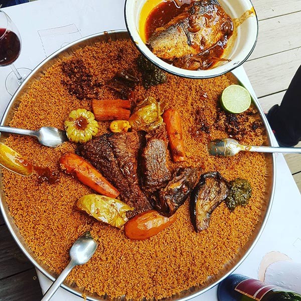 Senegal is well known for delicacies. Shown here is Thieboudieun, one of the national dishes, done with rice and fish.