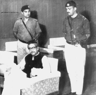 Bangabandhu Sheikh Mujibur Rahman was arrested and taken to West Pakistan shortly before the start of Operation Search Light on March 25, 1971. Bangabandhu Sheikh Mujibur Rahman, the undisputed leader of the Bengali nation surrounded by Pakistani troops at Karachi airport (April 4, 1971).
