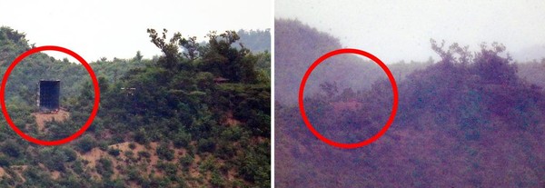 Left photo shows North Korean loud-speaker installed following Vice-Chairperson Kim Yo-Jong’s verbal attacks against the Republic of Korea. of the Workers’ Party of (North) Korea. Right photo shows the loudspeaker removed following Chairman Kim Jong-Un’s announcement of his sudden change of attitude in favor of improving relations with the ROK.