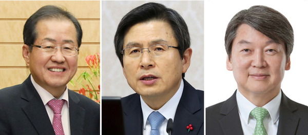 From left National Assemblyman Hong Jun-pyo, Former Prime Minister Hwang Kyo-ahn, President Ahn Cheol-soo of People’s Party