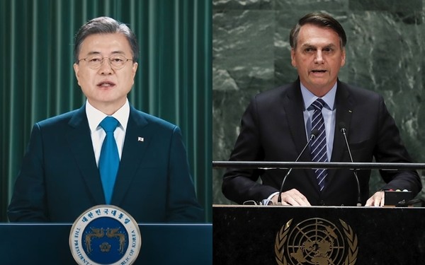 (Right) President Moon Jae-in (Left) Brazilian President Jair Bolsonaro