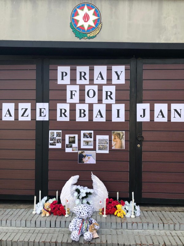 “Pray for Azerbaijan” poster at the entrance of the Azerbaijan Embassy in Seoul