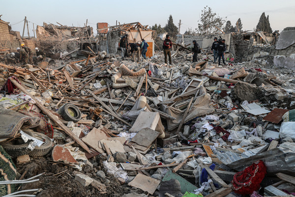 Debris of houses destroyed bv Armbenian artillery attacks.