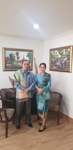 Ambassador Thieng Boupha of Loas in Seoul (right) his spouse, Madam Phengphath Boupha