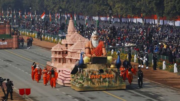Lucknow A tableau of Uttar Pradesh Tourism department depicting Ram Temple moves past during the 72nd Republic Day Parade, in Lucknow, Tuesday, Jan 26, 2021.