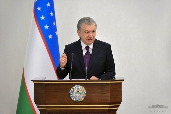 President of the Republic of Uzbekistan Shavkat Mirziyoyev speaking at a meeting on spirituality, Tashkent, 19 January 2021.