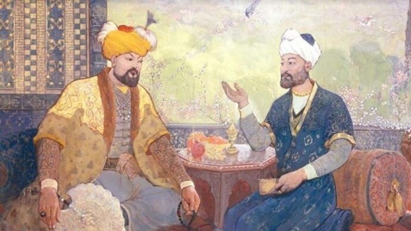 Alisher Navoi with Sultan Husayn Bayqarah