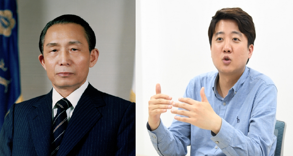 Former President Park Chung-hee (left) and Lee Joon-seok, chairman of the People Power Party