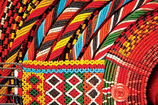Detail of a beaded necklace worn by a tribal woman from Kenya Maasai Beads