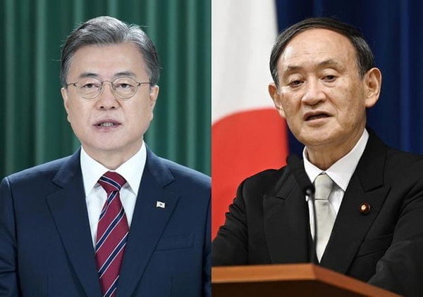 President Moon Jae-in (left), Prime Minister of Yoshihide Suga of Japan (right)
