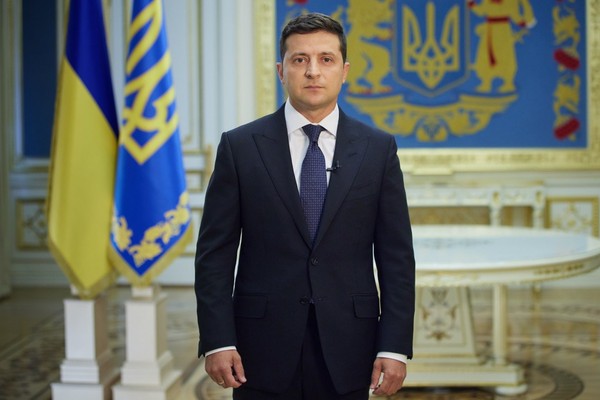 President Volodymyr Zelenskyy of the Republic of Ukraine poses for the camera before attending the 75th session of the United Nations General Assembly.