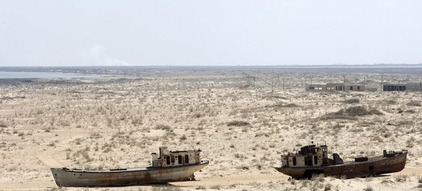 The dried surface of the Aral Sea