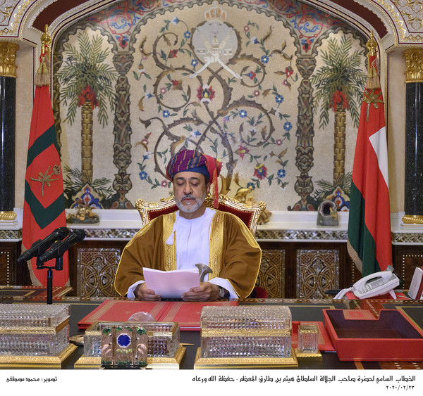 His Majesty Haitham Bin Tarik, Sultan of Oman, reads a document for the people of his country.