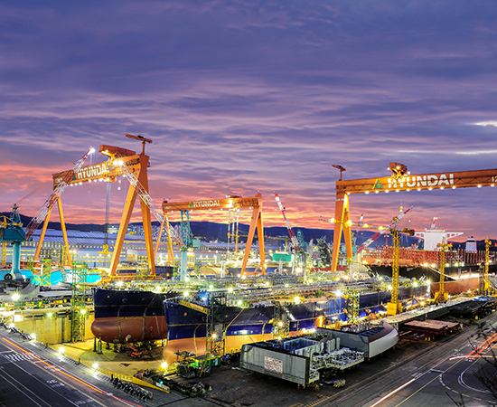 A shipyard of Hyundai Shipbuilding and Heavy Industry in Ulsan, Korea
