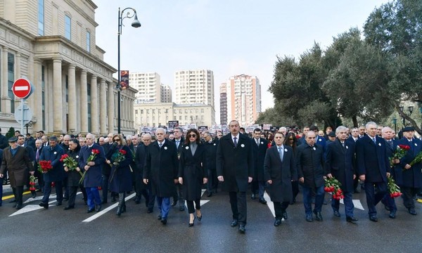 President of Azerbaijan in front of Khojaly Memorial March, Baku, Azerbaijan