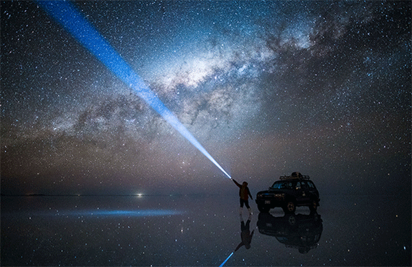 Salar de Uyuni with a view of the galaxy.