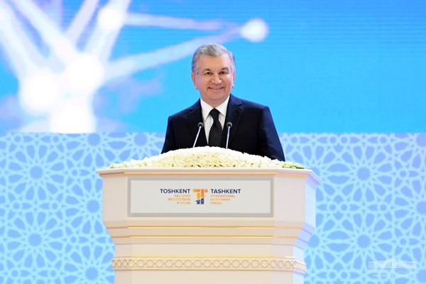 President of the Republic of Uzbekistan Shavkat Mirziyoyev attends the plenary session of the First Tashkent International Investment Forum held in Tashkent on March 24.