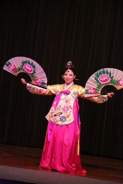 Korean traditional fan dancer presents her performance