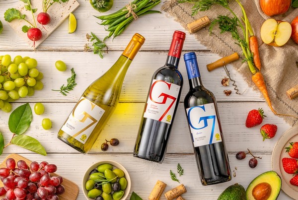 G7 비건 와인 3종(왼쪽부터 샤르도네, 까베르네 소비뇽, 메를로)