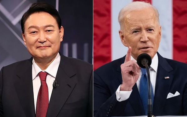 President-elect Yoon Suk-yeol (left) and U.S. President Biden