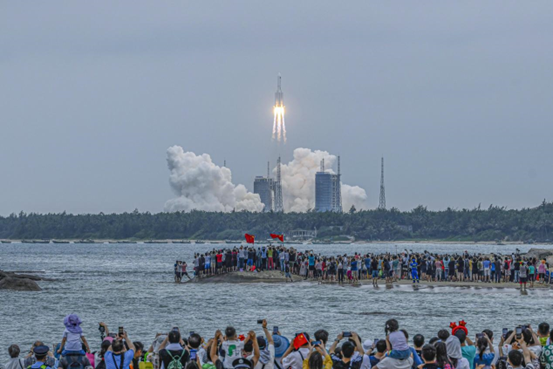China’s Long March-5B Y2 carrier rocket carrying the Tianhe core module of the country’s space station blasts off from the Wenchang Spacecraft Launch Site in south China’s Hainan province at 11:23 a.m. on April 29, 2021. (Photo by Wang Chenglong/People’s Daily Online) 