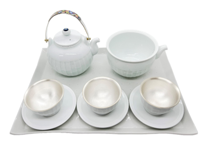 Tea (or) win cups, white chinaware, Cloisonne), Silver 99.9%,
