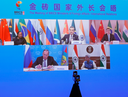 Photo taken on May 19 shows the Meeting of BRICS Ministers of Foreign Affairs/International Relations held in a virtual format.
