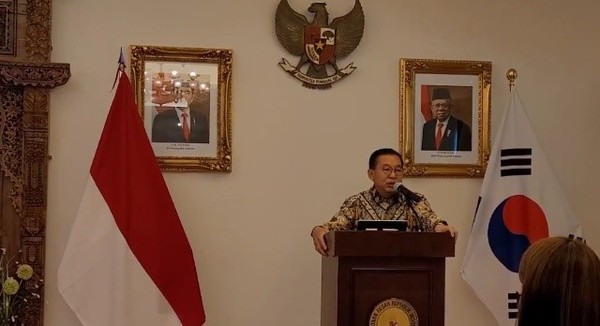 Ambassador Gandi Sulistiyanto of Indonesia in Seoul gives a briefing on the 17th G20 Summit at the Indonesian Embassy in Yeouido, Seoul on June 3, 2022.