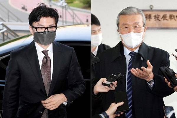 Justice Minister Han Dong-hoon (left) and former Chairman Kim Jong-in of the PPP Emergency Measure Committee