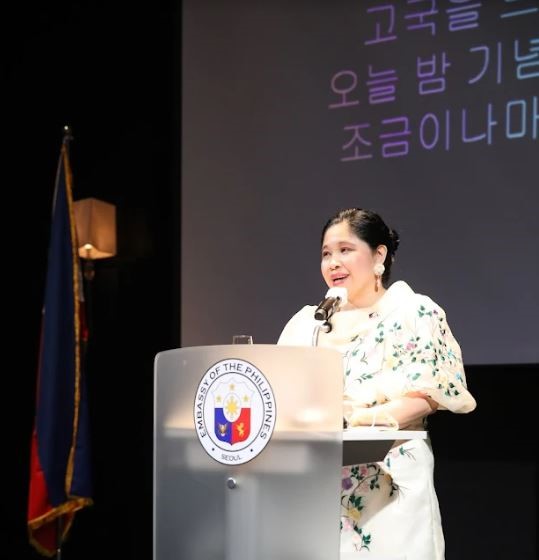 Ambassador Maria Theresa B. Dizon-De Vega of Philippines delivers a welcoming speech at the Grand Hyatt in Seoul on June. 13, 2022.