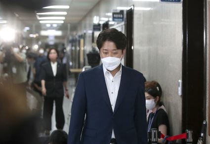 Chairman Lee Jun-seok of the ruling People Power Party attends an ethics committee on the suspicion of destroying the evidence of sexual payment at the Yeouido National Assembly in Seoul on July 7.