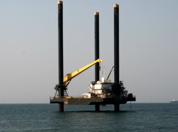An offshore oil drilling platform off the coast of central Angola.