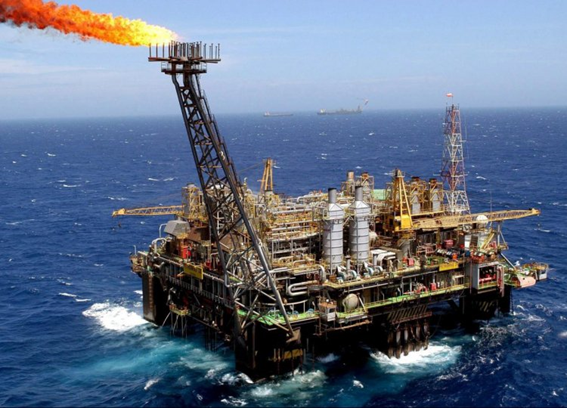 An offshore oil drilling platform off the coast of central Angola.