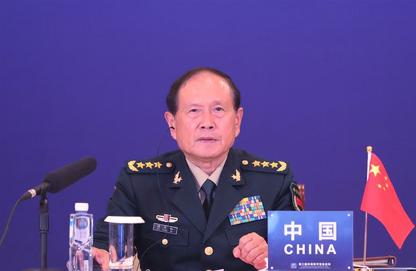 The second China-Africa Peace and Security Forum is held via video link, July 25. Chinese State Councilor and Defense Minister Wei Fenghe attended the meeting. (Photo by Li Xiaowei)
