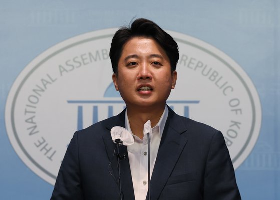 Chairman Lee Jun-seok of the ruling People Power Party speaks during a press conference in Seoul on Aug. 13.