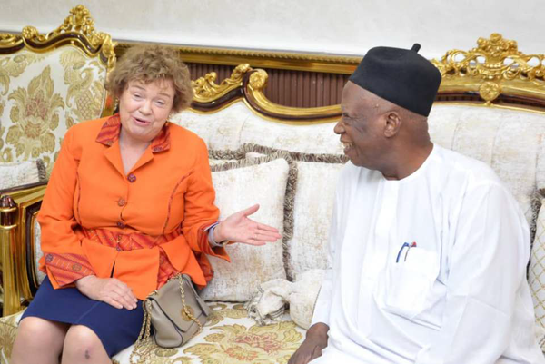 APC National Chairman Senator Adamu Abdullahi (right) talks pleasantly with British Ambassador to Nigeria Catriona Wendy Campbell.