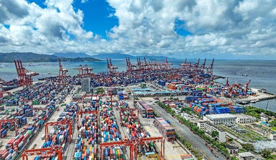 Photo taken on Aug. 20, 2022 shows a busy scene of a container terminal in Shekou, Shenzhen, south China's Guangdong province. (Photo by Wang Meiyan/People's Daily Online)