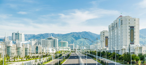 Modern highways crossing next to the Ashgabat Olympic Complex, Turkmenistan