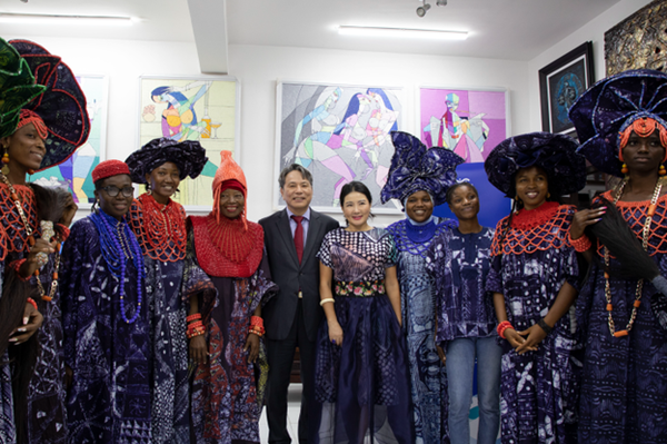 Amb. Kim Young-chae of Korea to Nigeria and his wife (5th and 6th from left) take a commemorative photo after appointing Nike Okundaye (4th from left) as the Goodwill Ambassador for the Busan 2030 World Expo.