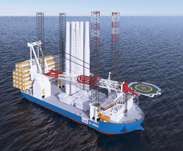 대우조선해양이 건조중인 대형 해상풍력발전기 설치선‘NG-16000X’ 디자인 조감도