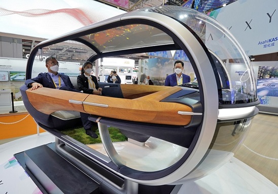 A concept vehicle developed by Asahi Kasei Corporation, a multinational Japanese chemical company, is exhibited at the fifth China International Import Expo, November, 2022. (Photo by Tang Ke/People's Daily Online)