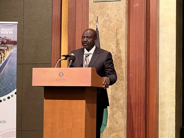 President William Ruto of the Republic of Kenya delivers as keynote speech at the Kenya-South Korea business forum held at Lotte Hotel in Seoul on Nov. 23, 2022.