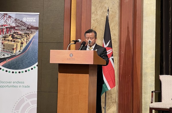 President Lyeo Woon-ki of the Korea Africa Foundation gives a speech at the Kenya-South Korea business forum held at Lotte Hotel in Seoul on Nov. 23, 2022.