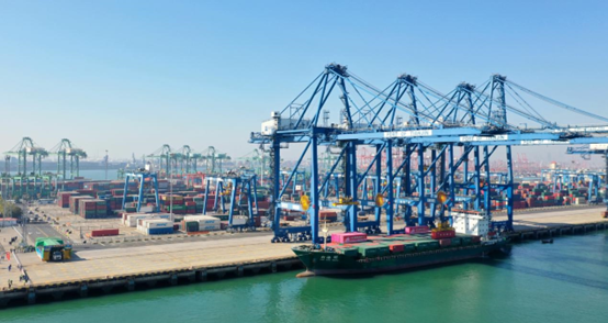 Photo taken on Oct. 17, 2020 shows unattended operation at a container terminal of the Tianjin Port in north China's Tianjin municipality. (Photo by Zhou Wei/People's Daily Online)