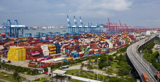 Photo taken on Oct. 14, 2021 shows the Mawan Port in Shenzhen, a smart and automated port upgraded from a traditional one in south China's Guangdong province. (Photo by Wang Meiyan/People's Daily Online)