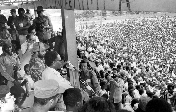 President Neto during a speech to the Angolan people after independence